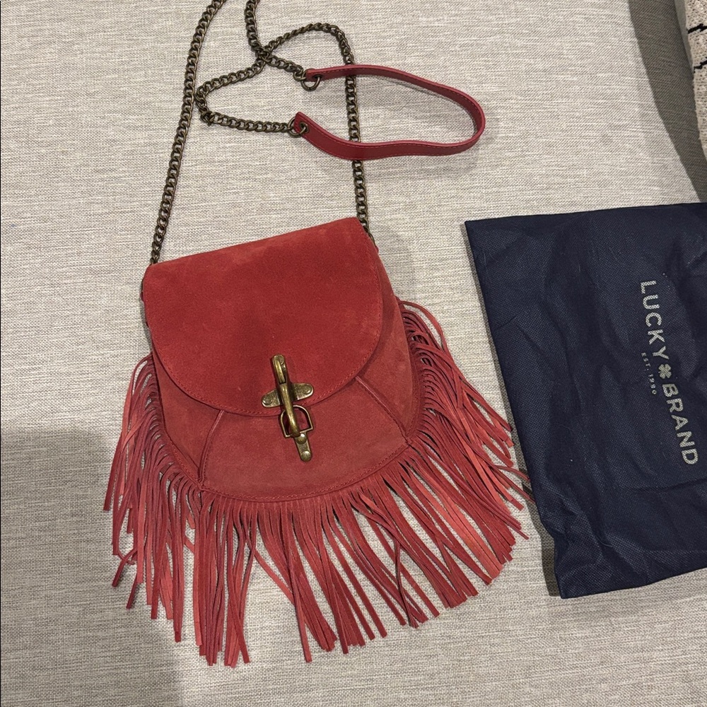 Lucky Brand Red Suede Fringe Crossbody Bag